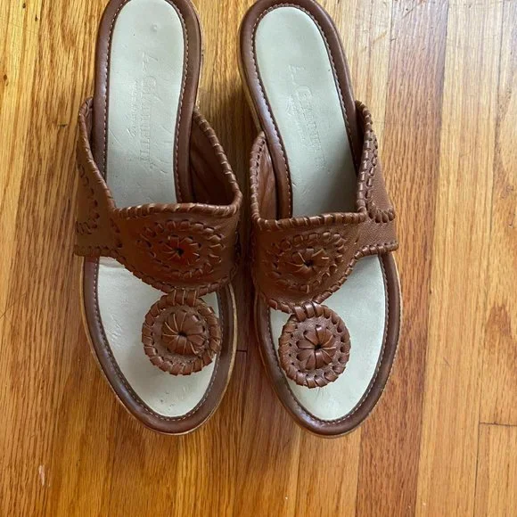 Vintage 90s Brown Cork Wedge Thong Sandals! Women's Size 7 - Picture 1 of 4